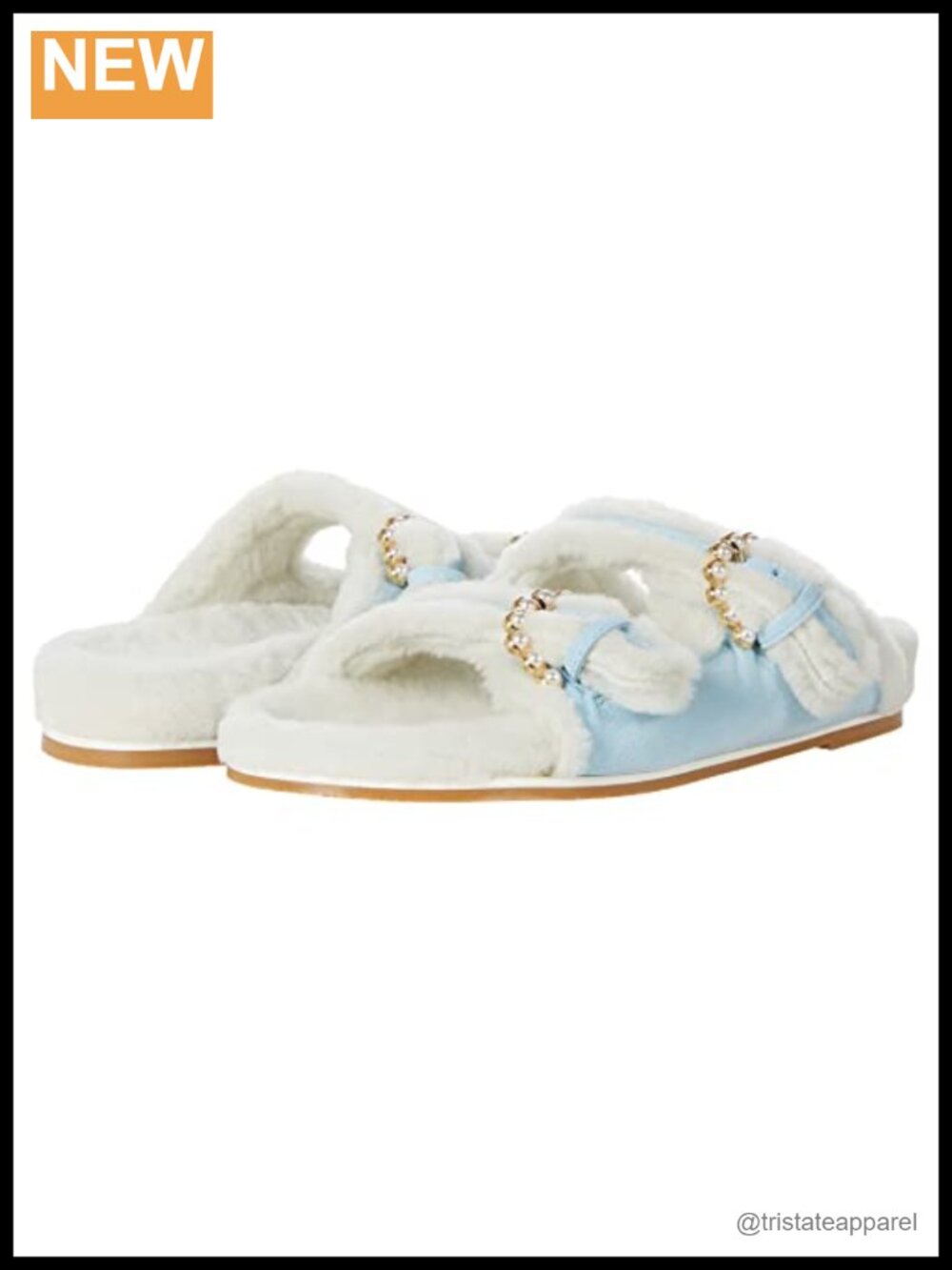 Leather Slide Sandals Fur Pearl Buckle Slip On Casual Open Toe